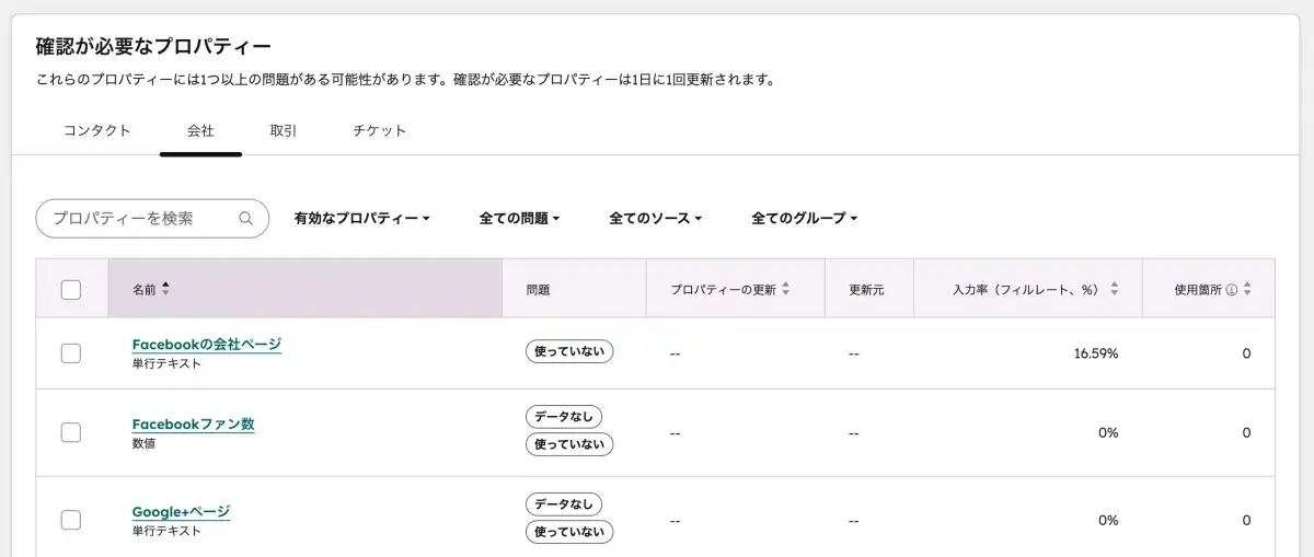 プロパティー分析の画面